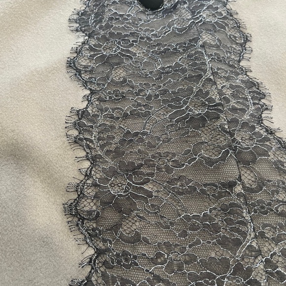 Badgley Mischa Wool Dress Coat Mixed Media Lace Leather Accents Sz S Taupe/Black - Picture 2 of 16